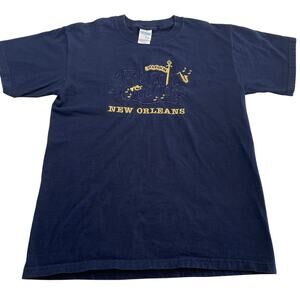 VTG 90s Embroidered Bourbon St. New Orleans Blue T-Shirt, Gildan Cotton, Size M